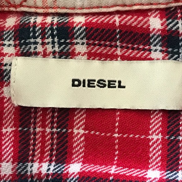 Diesel Top Women XS Red Plaid Patchwork Snap Button Up Long Sleeve Collared - Picture 3 of 13